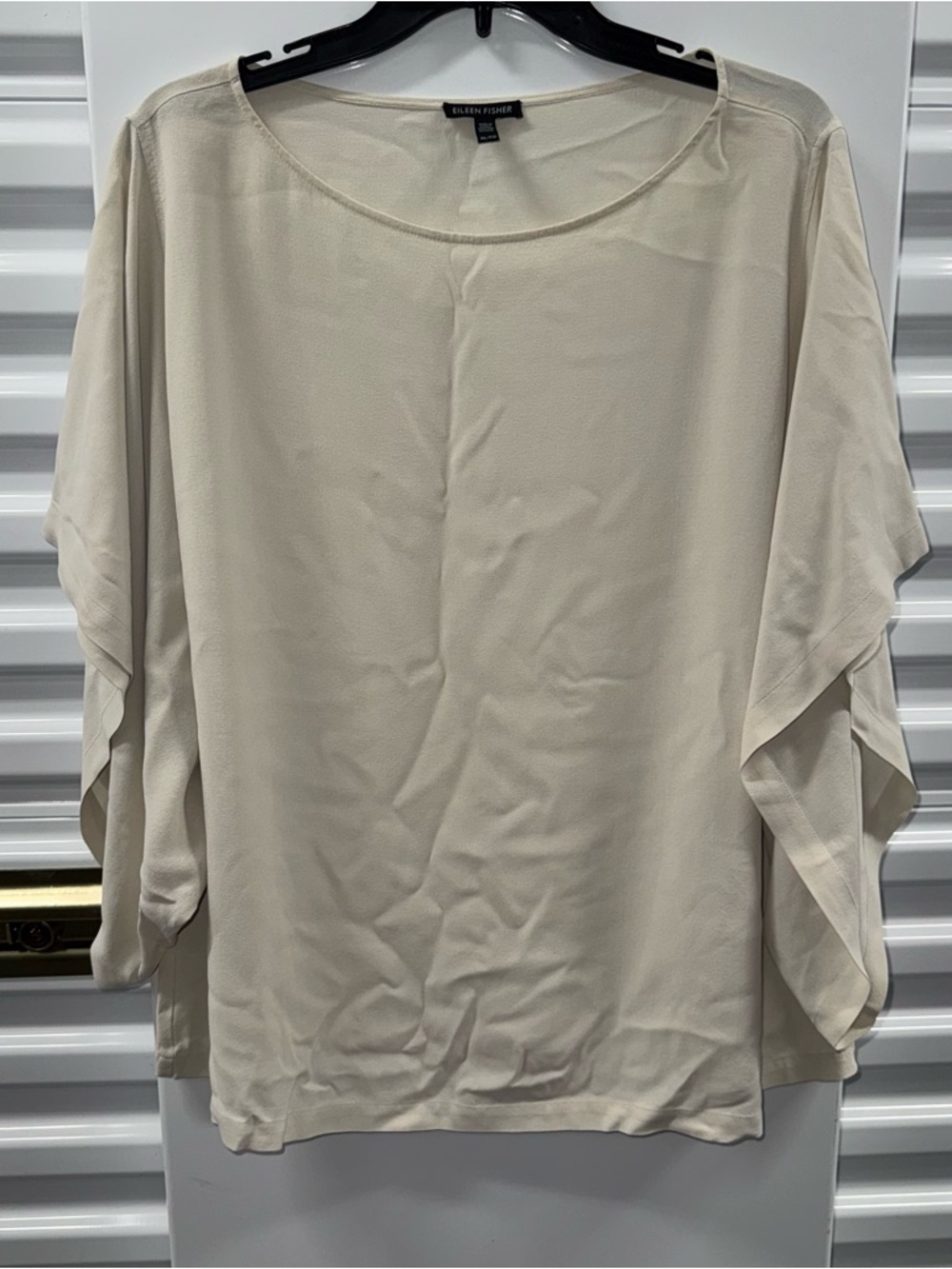 Eileen Fisher Light Cream Draped-Sleeve Blouse